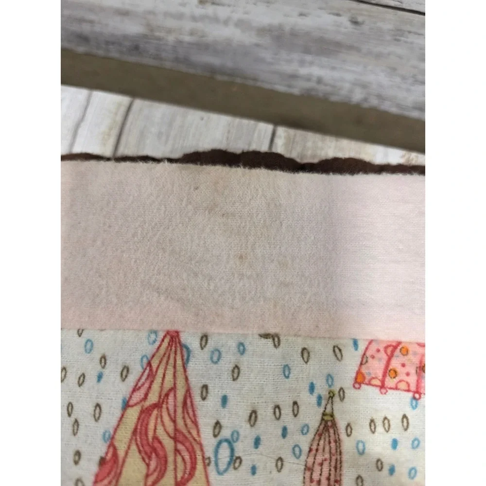 Handmade Patchwork Baby Quilt Umbrella Raindrop Print Fleece Flannel 40x50 Brown